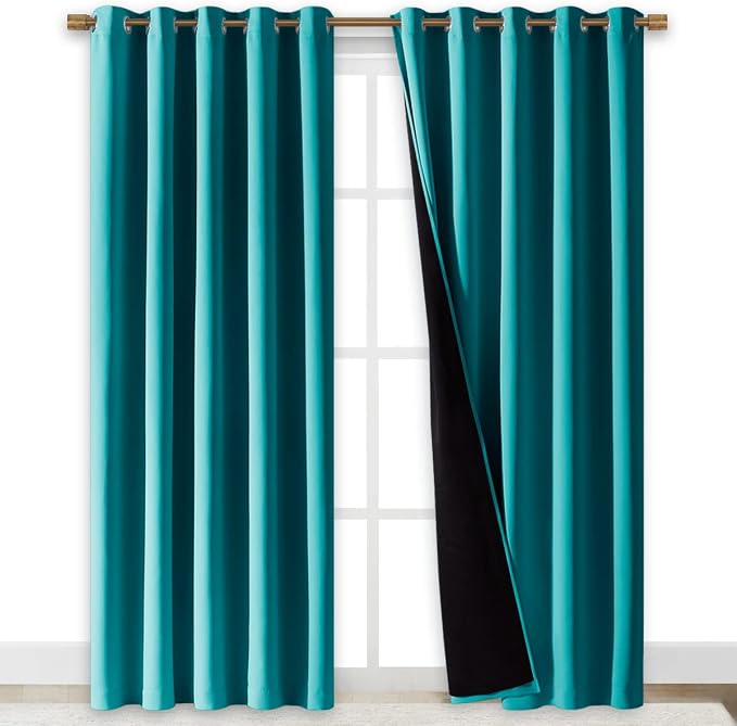 NICETOWN 100% Blackout Window Curtain Panels, Cold and Full Light Blocking Drapes with Black Liner for Nursery, 84" Drop Thermal Insulated Draperies (Peacock Teal, 2 Pieces, 70" Wide Each Panel)