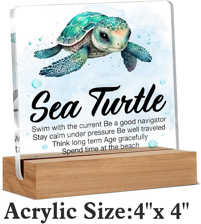 Inspirational Motivational Gifts - Turtle Gifts for Women Men - Sea Turtle Clear Desk Decorative Sign Home Decor