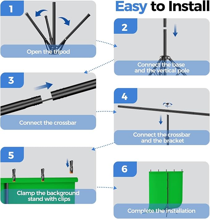 EMART Blue Green Screen Backdrop Kit with Reverse Folding Base, 5x6.5ft Portable T-Shape Backdrop Stand with 2-Sided Reversible Background for Photography, Zoom, Streaming and Studio Video Recording