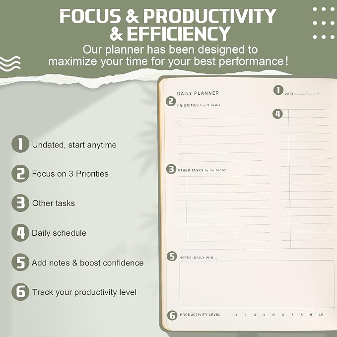 Productivity 3-month Planner Undated Daily Weekly Monthly Planner with Hardcover, Setting Guided Journal for Time Management, Habit Tracking, Self Care & Organization(Green)