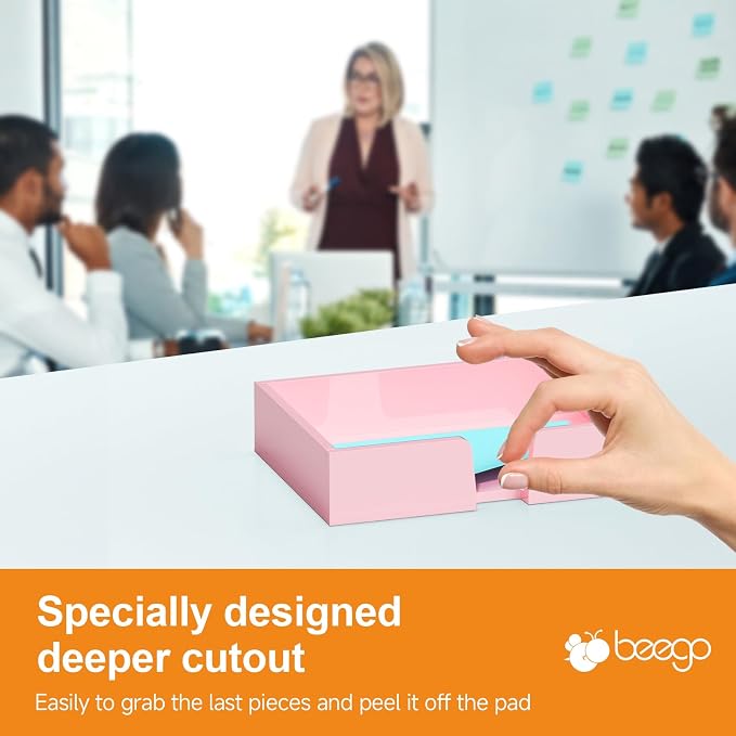 Beego Sticky Note Holder Organizer - 4x6 in Lightpink Acrylic Notepad Holder Acrylic Sticky Note Dispenser Cute Memo Holder (NO PADS) for Dorm Room Office Desk Organization