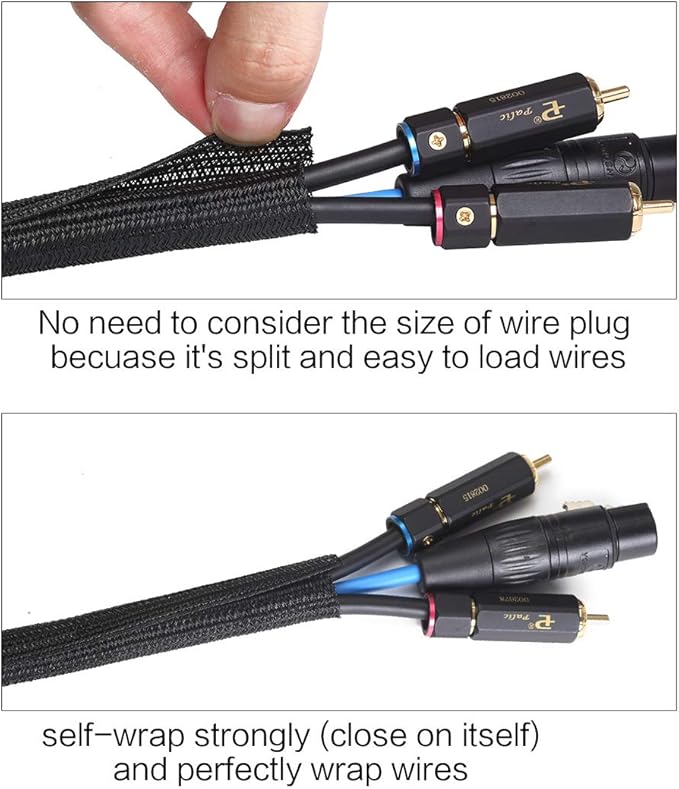Alex Tech 10ft - 1.25 inch Cord Protector Wire Loom Tubing Cable Sleeve Split Sleeving for USB Cable Power Cord Audio Video Cable – Protect Cat from Chewing Cords - Black