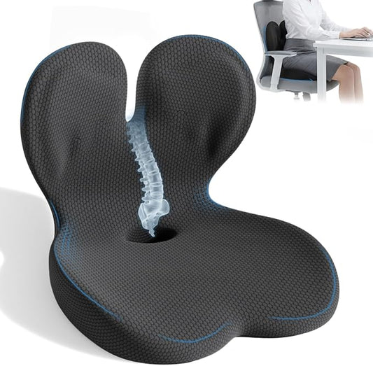 Memory Foam Seat Cushion,Orthopedic Ergonomic Seat Cushions for Tailbone,Sciatica, and Back Pressure Relief,L-Shaped Design & Adjustable Strap,Lumbar Support Pillow for Office,Car,Desk Chair