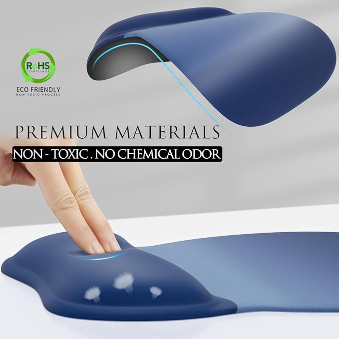 MROCO Ergonomic Mouse Pad with Gel Wrist Rest, Smooth Wrist Support Surface, Non-Slip PU Base for Pain Relief, Comfortable Mousepad for Computer, Laptop, Office & Home, 9.4 x 8.1 in, Blue Gradient