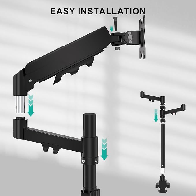 WALI Vertical Dual Monitor Stand for 17-49 inch Ultrawide Curved Screens, Heavy Duty Stacked Dual Monitor Mount with Tall Pole, Adjustable Gas Spring Monitor Arm up to 33lbs, 75/100mm VESA, Black