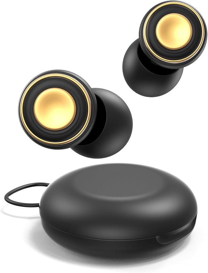 Reusable Ear Plugs for Sleeping, Travel & Work, Up to 33dB Noise Reducing Silicone Ear Plugs with 4 Sizes, Secure Fit, Portable Snap-Closure Case for Flights, Study, Commute Reading