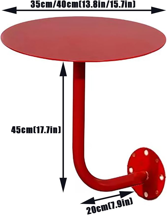 Wall-Mounted Small Round Table for Cafe, Dessert Shop & Home - 3.0MM Thick Iron Metal Anti-Deformation, Space-Saving(Red,35x45x20cm)