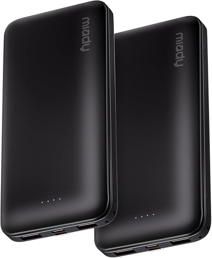 Miady 2-Pack Portable Charger, Slim 10000mAh Power Bank Travel Battery Pack | Dual USB丨3 Outputs 2 Inputs丨for Backpack Travel Camping丨Slim丨Compatible with iPhone Android etc丨Flight-Safe丨37Wh丨Black+Black