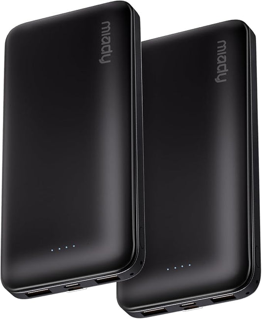 Miady 2-Pack Portable Charger, Slim 10000mAh Power Bank Travel Battery Pack | Dual USB丨3 Outputs 2 Inputs丨for Backpack Travel Camping丨Slim丨Compatible with iPhone Android etc丨Flight-Safe丨37Wh丨Black+Black