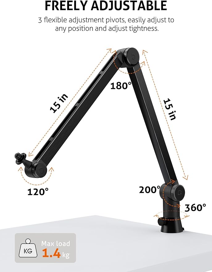 Blue Yeti Microphone Boom Arm - Upgraded Heavy Duty Boom Arm, Hidden Cable Management, Stable Desk Clamp, Blue Yeti Mic Stand Compatible with Yeti Microphone, HyperX QuadCast, Shure SM7B