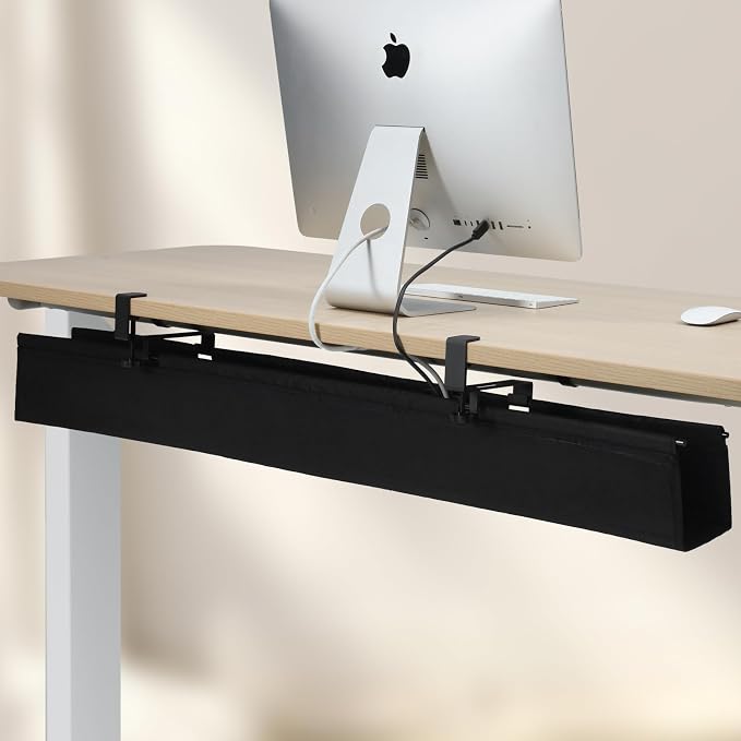 MAXECHO Under Desk Cable Management Tray 48" - Clamp on Wire and Cable Organizer for Storage and to Hide Cords - Ideal for Home Office - Premium Black Fabric Design