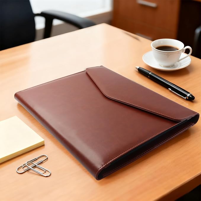 Professional Trifold Padfolio with Magnetic Closure – A4 Letter Portfolio Organizer for Business Meetings, Interviews & Presentations, Document Folder with Notepad Holder Brown