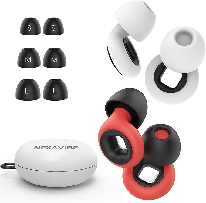 2 Pairs Nexavibe Noise Reduction Earplugs 33db for Sleeping,Concerts,Motorcycle,Focus Work & Travel - Reusable Silicone Ear Plugs for Adults with Portable Case – Includes 3 Sizes for All Ears