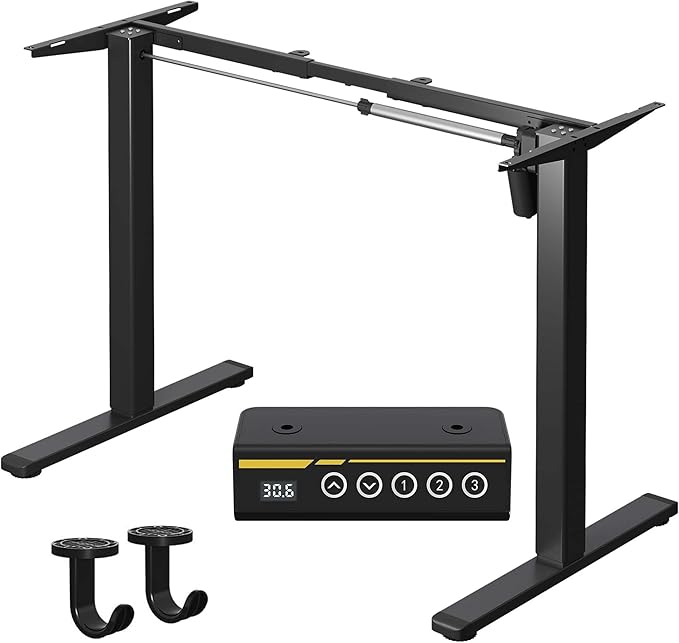 Adjustable Electric Standing Desk Frame, Height & Length Adjustable for 63" x 28" Tabletops, 3 Preset Heights, Heavy Duty 154LBS Capacity, Black Ergonomic Sit Stand Desk Legs for Home Office