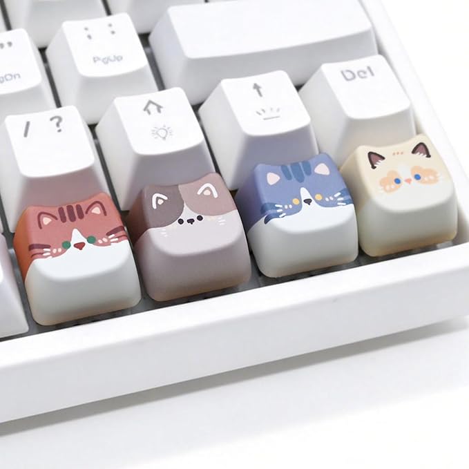 Artisan Keycaps, 4 Keys Cute Cat Custom Cover Caps for MX Mechanical Keyboard, Resin Handmade 1U Replacement for Esc Del Arrow Key - Cat Set