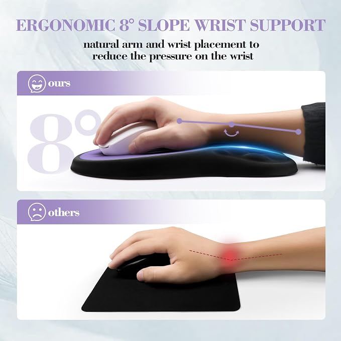Ergonomic Wrist Rest for Keyboard and Mouse Pad Support Set, Soft Memory Foam Massage Design Relieves Wrist Pain, Non-Slip PU Base for Computer Desk (2-in-1 * Black + Purple)
