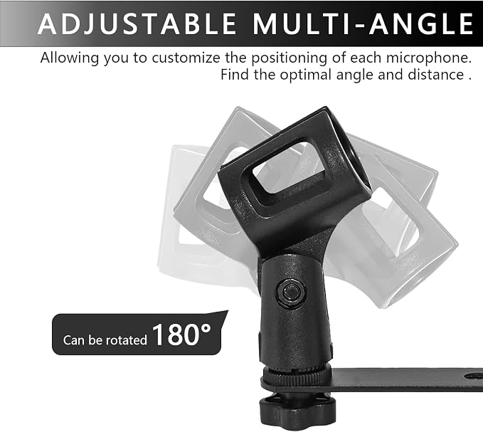 Musiin Microphone Holder 1-to-2 Mic Mount Bar with Standard Suitable Compatible with Most Microphone Stands Boom Arms
