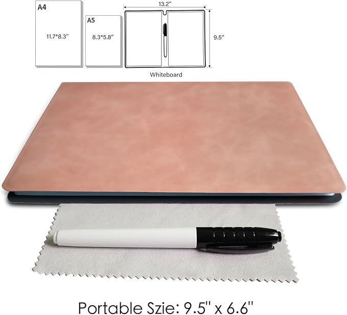 Portable Small Dry Erase Board Whiteboard Notebook Handheld, Reusable White Board Dry Erase Notebook for Desk, at Home Office Study Essentials-9.5" x 6.6" (Pink)