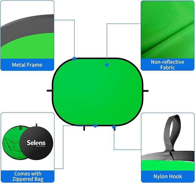 Selens Small Collapsible Backdrop Double-Sided Grey Green Screen 2-in-1 Pop Up Background with Carrying Bag for YouTube Streaming, Product Photography and Zoom Virtual Video, 39x59inches /1m×1.5m