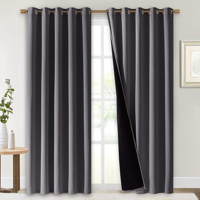 NICETOWN Grey Full Shade Curtain Panels, Pair of Energy Smart & Noise Blocking Out Blackout Drapes for Dining Room Window, Thermal Insulated Guest Room Lined Window Dressing(Gray, 70 x 84 inch)