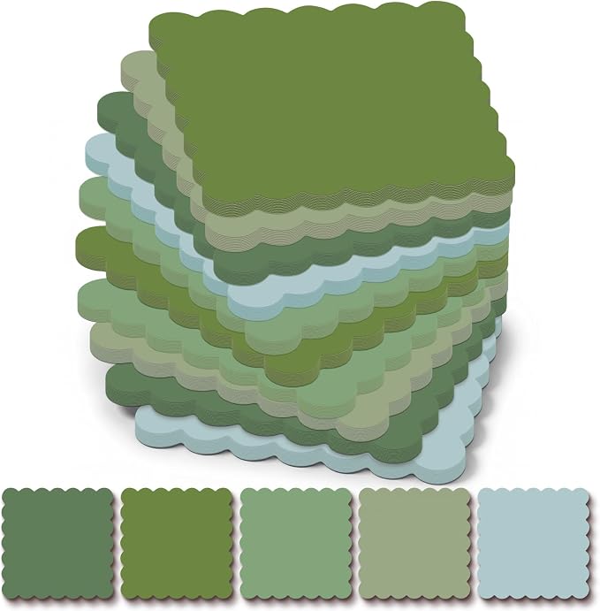 Epakh 10 Pack Scalloped Sticky Notes Bulk 3"x3" Cute Aesthetic Memo Pads 5 Gradient Colors Wavy Self Notepads for Office Study and Daily Life Organization, 300 Sheets(Green)