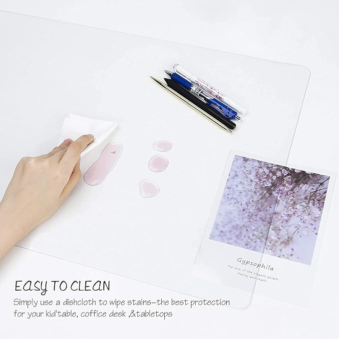 Oterri Clear Writing Desk Pad, 16’’x24” Heat Resistant Waterproof PVC Round Edge Durable Desk Protect Mat, Anti-Static Writing Mat Table Protector