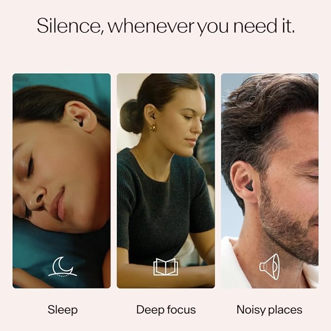 Alpine Silence Earplugs for Sleep, Focus & Travel - V-Shape Snug Fit & Soft Oval Tips – 4 Sizes XS/S/M/L - Comfortable, Reusable Hearing Protection - up to 25dB – Black
