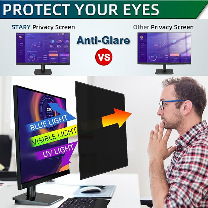 STARY [2 Pack 23.6 Inch Computer Privacy Screen for 16:9 Aspect Ratio Widescreen Monitor, Eye Protection, Anti Glare, Blue Light, Removable Computer Monitor Privacy Filter, Anti-Scratch Protector