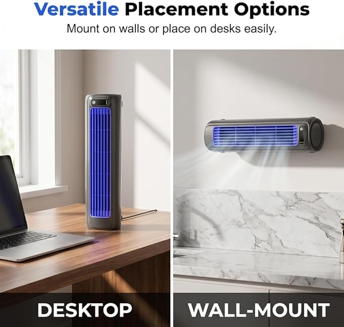 Portable Air Conditioner Cooling Fan Quiet with 3 Speeds, 2026 Upgraded Wall Mounted Fan, Portable Usb Desk Fan, Quiet Small Room Fan for Home Room (Grey)