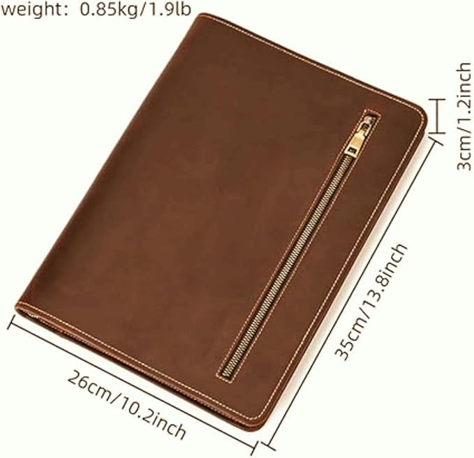 Zippered Padfolio Organizer, Leather Planner Binder, 12.9 Inch Portfolio Folder for Documents, Letter Size Business Card Tablet Document Holder for Men&Women, Brown
