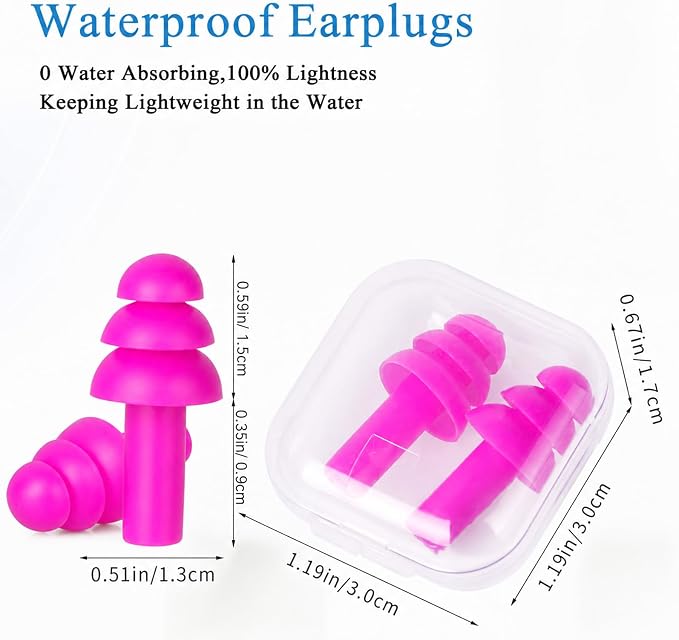 24 Pair Rose Red Ear Plugs - NRR 29dB Reusable Silicone Ear Plugs with Plastic Cases for Sleeping, Noise Cancelling, Concerts, Shooting, Swimming