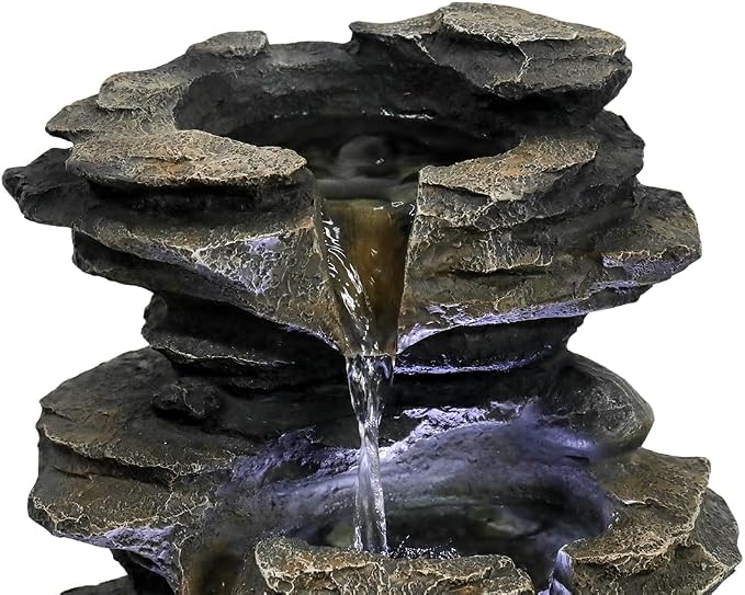 15.7" High Rock Cascading Tabletop Fountain, Zen Meditation Indoor Waterfall Feature with LED Light for Home Office Bedroom Relaxation