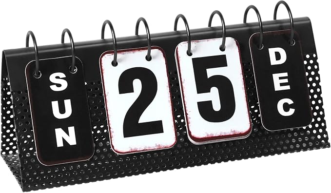 Metal Desk Calendar Standing Flip, Desktop Perpetual Flip Calendar with Large Display, Farmhouse Vintage Daily Flip Calendar for Home Office Decor, Reusable Yearly