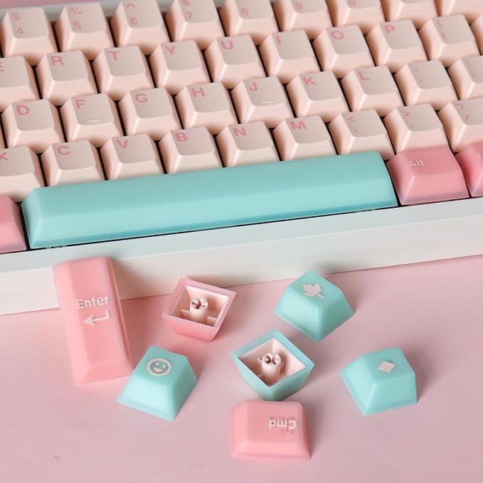 Tsungup Pink Translucent Custom Keycaps,163 Keys Double Shot PBT Keycaps,Cherry Profile Key Caps Keyboard Keycap Set for Cherry MX Switches Mechanical Keyboard(Pink)