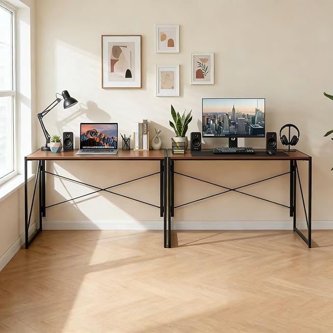 ZENY Folding Computer Desk 39'' Sturdy Writing Desk Gaming Desk Home Office PC Laptop Foldable Table Modern Simple Small Study Desk Steel Frame