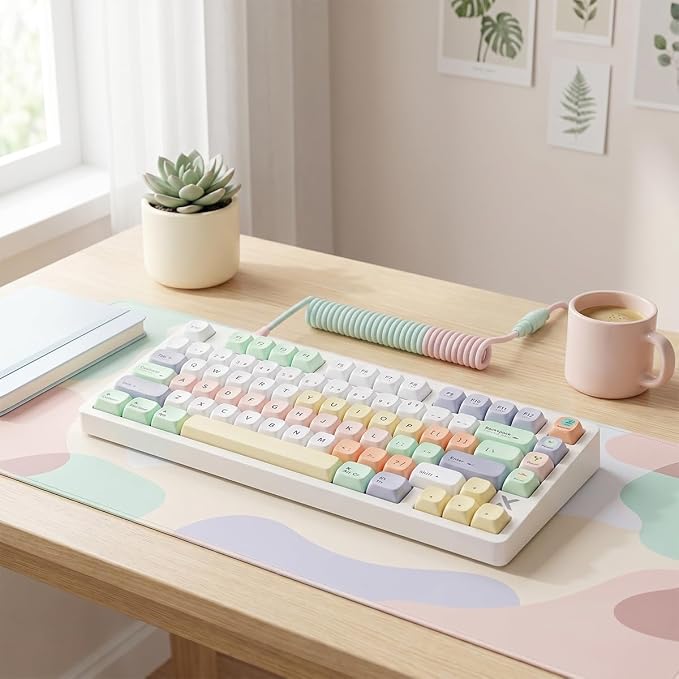 Tsungup MOA Keycaps,Clean & Minimal 130 Keys Magic Bean Custom Keycaps,PBT Cute Dye Sub Key Caps Keyboard Keycap Set for MX Switches Mechanical