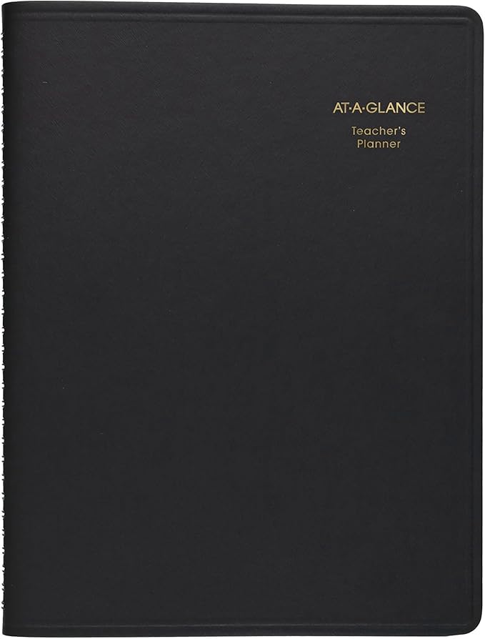 at-A-Glance Teacher Planner, 8-1/4" x 10-7/8", Undated Weekly & Daily Planner, Academic Lesson Plan Book for Family Homeschool Supplies, Agenda with Twin-Wire Binding, Black Leather (8015505)