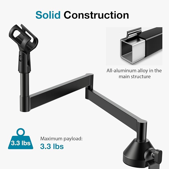 InnoGear Low Profile Mic Arm, 360° Rotatable Microphone Arm Stand Foldable Desk Mic Boom Arm for Fifine AM8 K669B Blue Yeti HyperX QuadCast SoloCast AT2020 and Other Mics