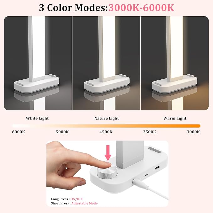 iVict Nail Desk Lamp, 34" Nails Tech Light with Phone Stand, 0-100% Adjustable Brightness, 3000K-6000K Color Temperature Led Desk lamp for Nail, Tattoos, Eyebrows, Beauty