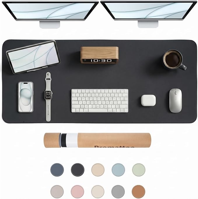 Large Desk Pad Non-Slip Desk Mat Protector for Keyboard Mouse Waterproof Vegan Leather Surface Faux Leather Laptop Mat Smooth Mouse Pad Premium Gift Tube Obsidian Black 47" x 17"