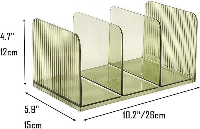 Versatile Acrylic Magazine File Holder, 3 Compartment Desk Document Organizer Sorter, Clear Bookends & Folder Rack for Classroom, Holds Tablet, Magazines, Files, Supplies & Accessories-2 Pack Green