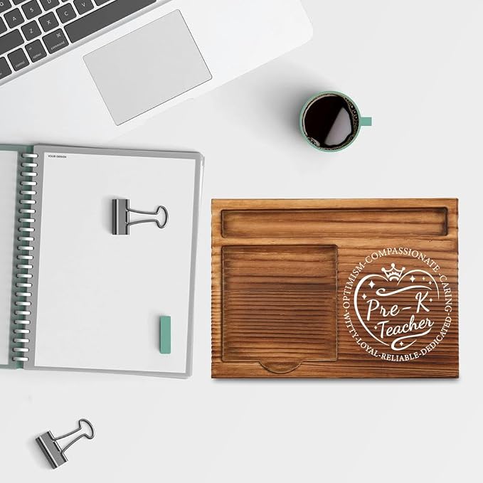 THRXOBN Desk Organizer for Pre-K Teachers & Early Childhood Educators - Natural Wood with Slots for Notes, Pens, and Small Office Supplies – Practical & Stylish Workspace Solution,WSH24