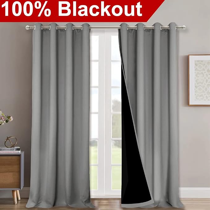 NICETOWN Full Shade Curtain Panels, Pair of Energy Smart & Noise Blocking Out Blackout Drapes for Dining Room Window, Thermal Insulated Guest Room Lined Window Dressing(Silver Grey, 52 x 120 inch)