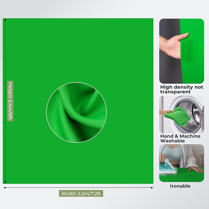 EMART Green Screen Backdrop Kit with Reverse Folding Base, 7x8ft Photo Greenscreen Background with Portable T-Shape Stand and 6 Clamps for Photography, Photoshoot, Studio Video Recording, Streaming