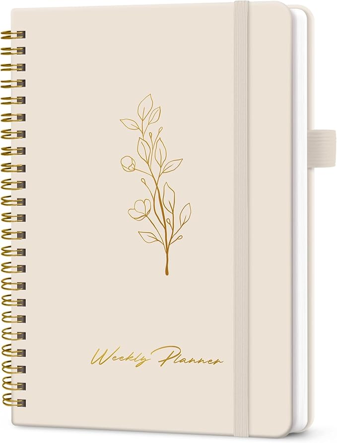Taja Undated Weekly Planner, Weekly To Do List Notebook with Goal & Habit Tracker Organizer, A5 Weekly Planner Notebook with Spiral Binding, 6.1" x 8.2" - Beige