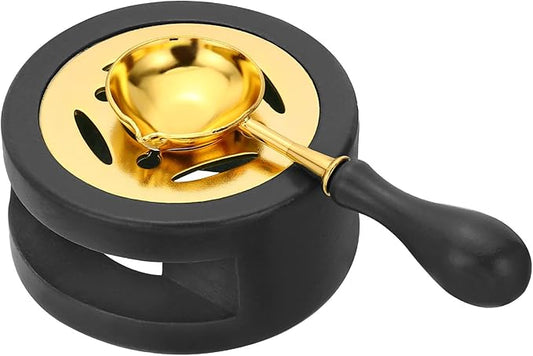 PATIKIL Wax Seal Kit, Wax Seal Warmer with Melting Spoon Retro Melt Stove Pot Furnace Tool for Wax Sealing Beads Stamp Letter Envelope, Black