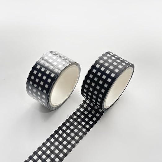 Black Grid Washi Tape Set 8 Rolls Plaid Decorative Masking Tapes for Arts, DIY Crafts, Journals, Planners, Scrapbook, Wrapping