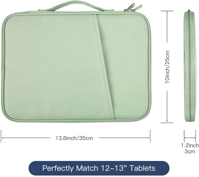 12.9 Inch Tablet Sleeve Bag for 2025 2024 iPad Pro M5 M4/iPad Air M4 M3 M2 13"/Pro 12.9",Samsung Galaxy Tab S9+Plus,S8+,S7+ Plus,S7 FE 12.4" Carrying Case,Surface Pro 11 Snapdragon,10,9,8,X Bag-Green