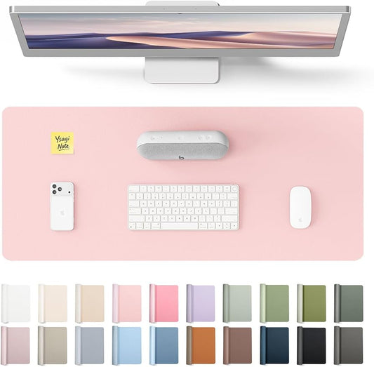 YSAGi Leather Desk Protector, Office Mat, Large Mouse Mat, Non-Slip PU Leather Blotter, Laptop Pad, Waterproof Writing Pad for Office and Home (Light Pink, 23.6" x 13.8")
