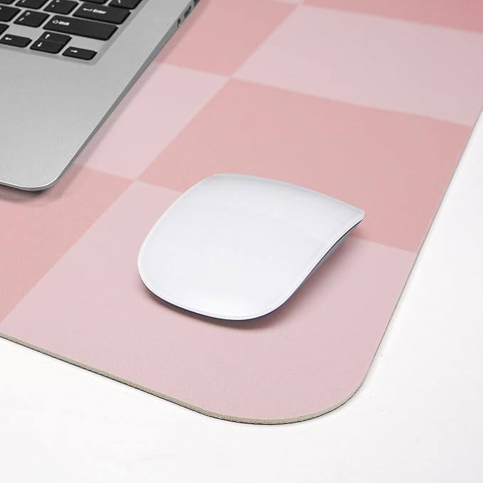 AFIING Pink Checkered Desk Mat, 31.5" x 12"，Waterproof PU Leather Desk pad | Non-Slip Rubber Base, Easy Clean Surface, Desk Protection, Office & Home